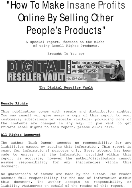 Product picture How To Make Insane Profits Selling Resale Right Products 